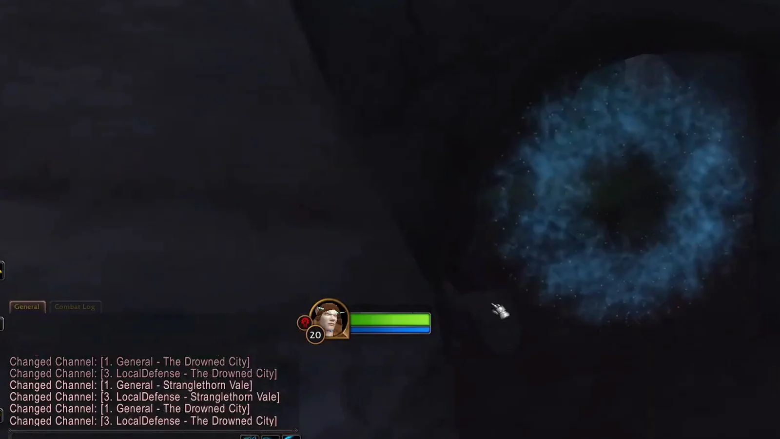 The portal in Sunken Hollow, the chat just moved to the channels of The Drowned City. Picture: Rhysdog.