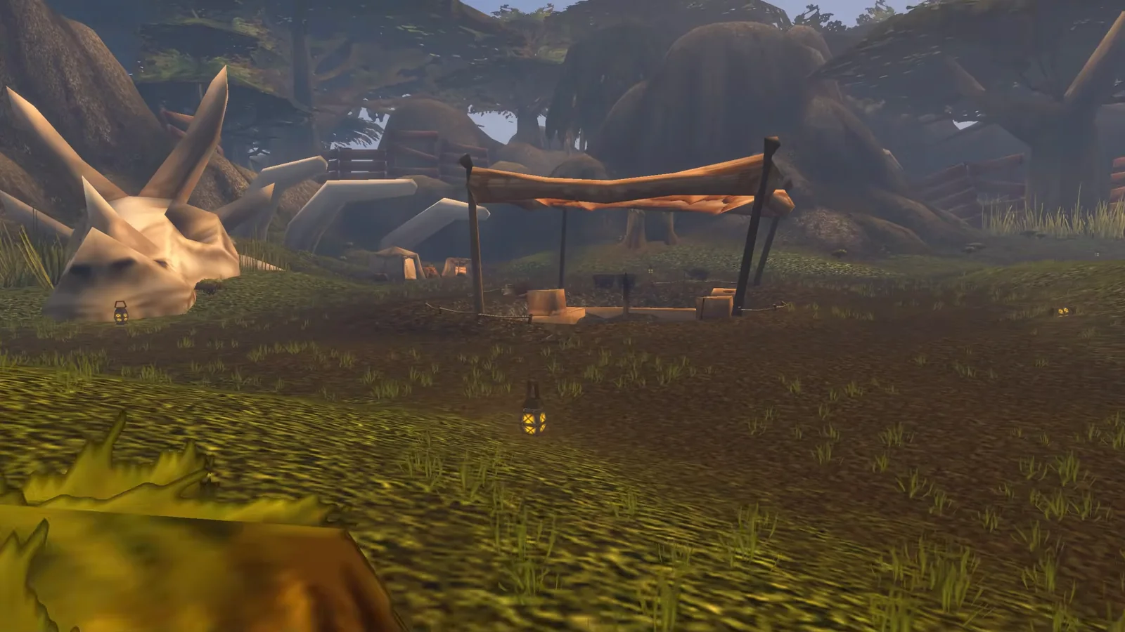 The new dig camp outside, near the portal, with its fossils. Picture: Morris.