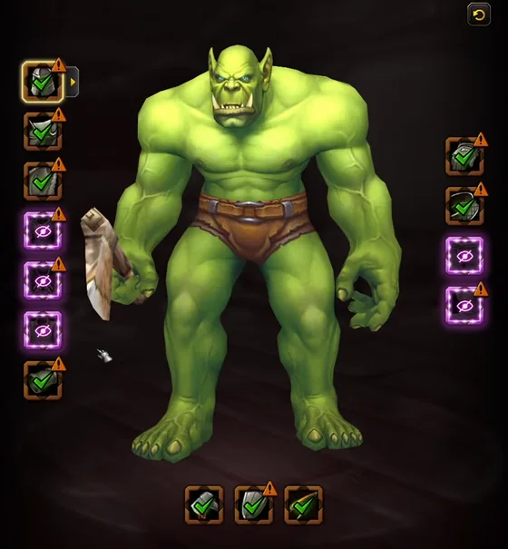 The same orc with his shirt, chest, legs and other slots hidden
